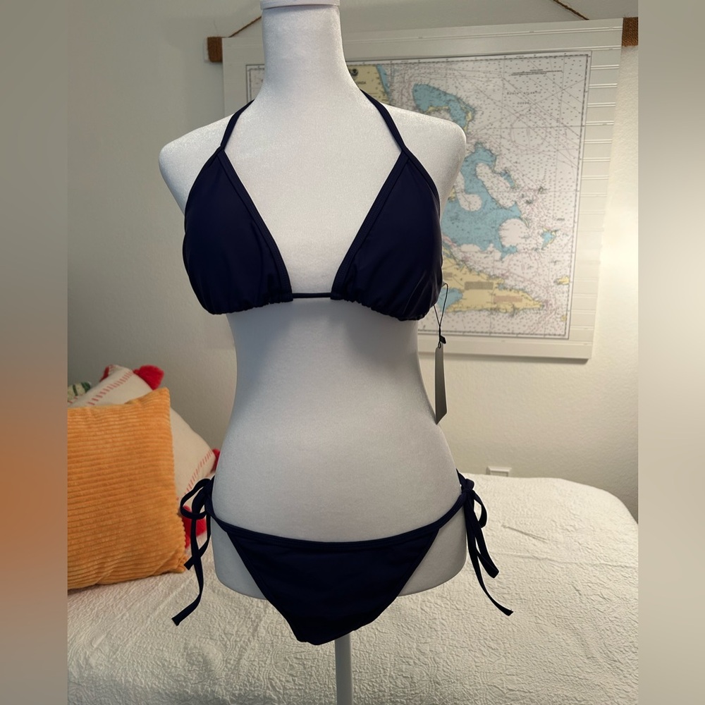 Classic Blue Triangle Bikini with Side-Tie Details